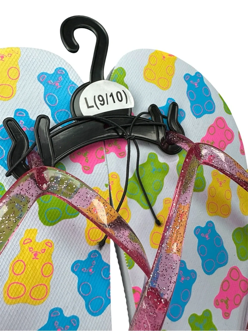 Pink Glitter Strap Sandals with Multicolor Gummy Bear Print